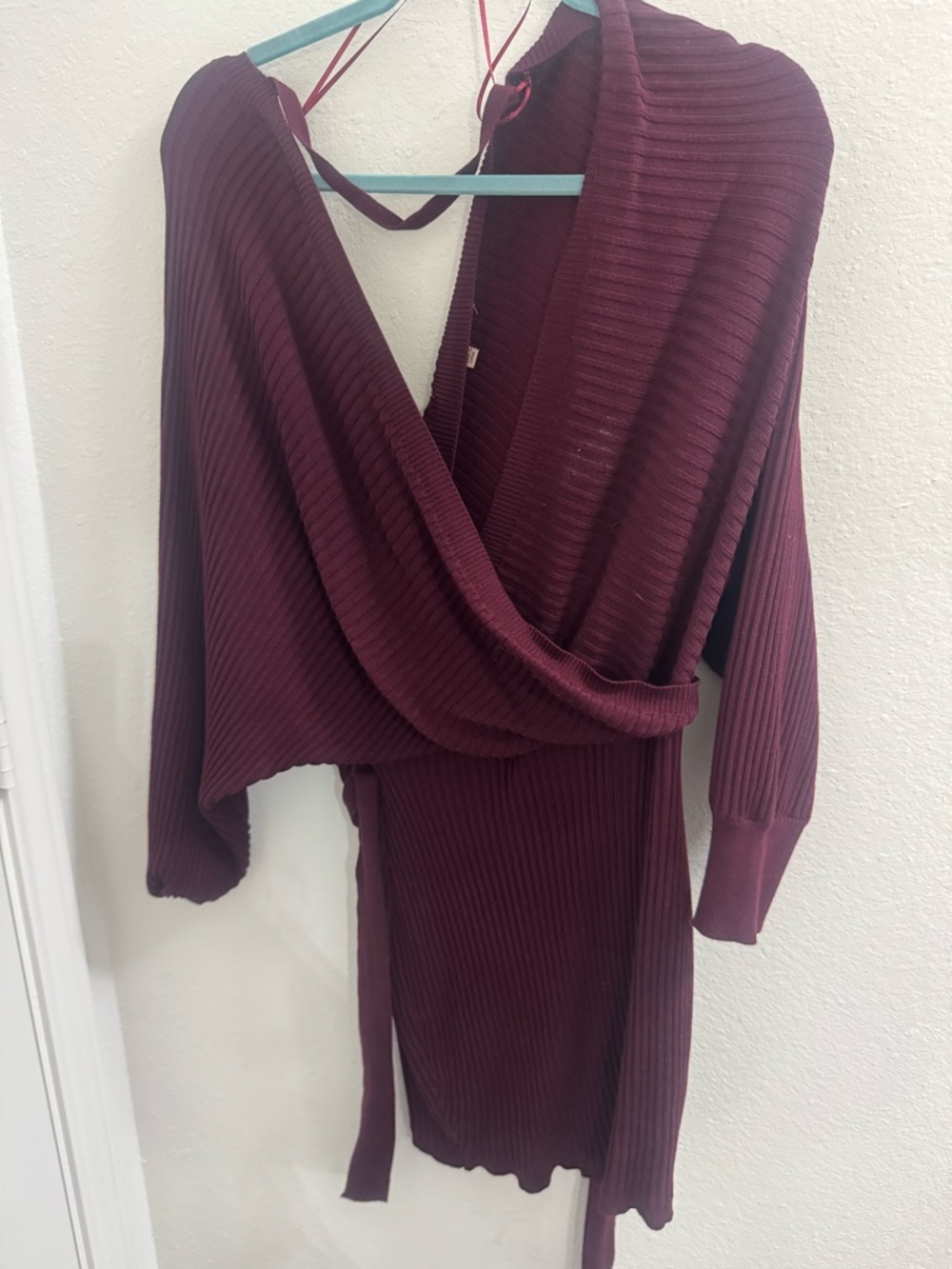 Love Tree Burgundy Ribbed Wrap Midi Dress